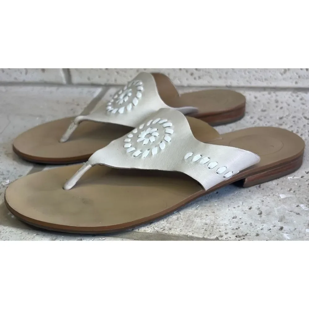 Jack Rogers Cream Slip On Leather Sandals Size 7
